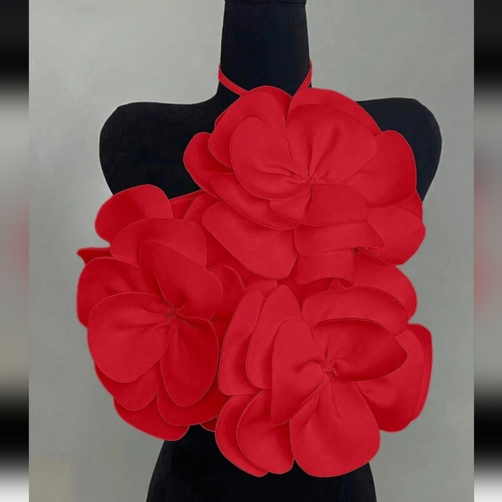 Vibrant Red Floral Halter Top NWOT